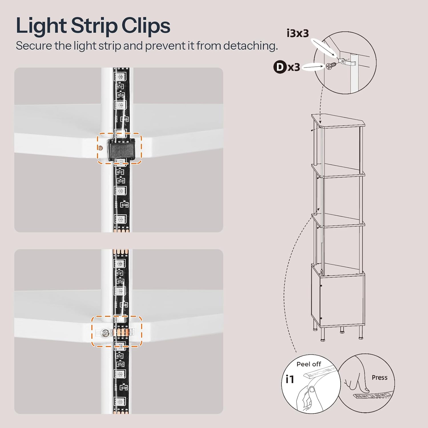 HOOBRO Corner Cabinet with LED Light, Corner Shelf Stand with Storage and Doors, 5-Tier Industrial Corner Bookshelf, 59” Tall Display Rack Shelf, for Living Room, Kitchen, White WT147DCJ01