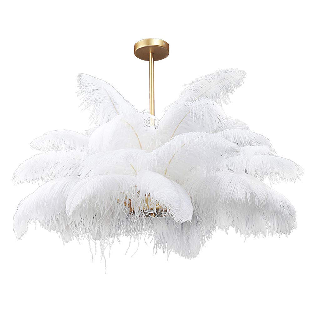 LYMSXAZOU White Feather Chandelier, Ostrich Ceiling Light, 3 Light E14 Luxury Pendant for Corridor, Bedroom Lighting Fixture - Romantic and Creative