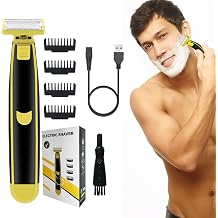 Full Body Washed Rotary Facial Shaver, Waterproof Wet & Dry Trimmer with 4 Interchangeable Cutter Heads, Men's Shaver Black-Yellow, 1pcs