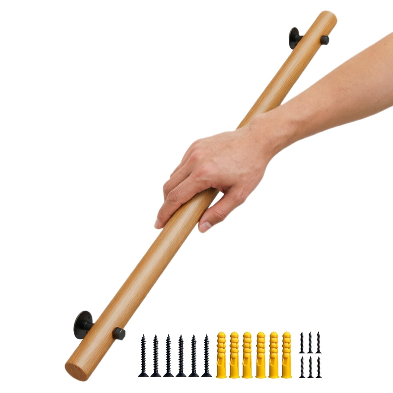 DMCHENGMA Round Wooden Handrail for Stairs - Wall Mount Banister Elderly Safety Handle for Hallways & Garages(9.2ft/280cm)