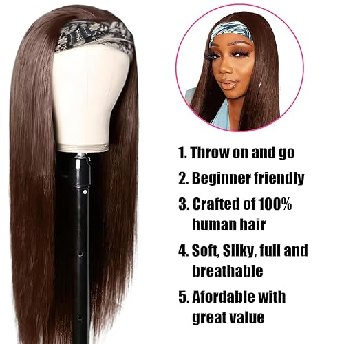 Miniatura 8 de Lauberita Peluca de cabello humano con diadema de 20 pulgadas para mujer, cabello largo rizado, peluca de onda profunda, color natural