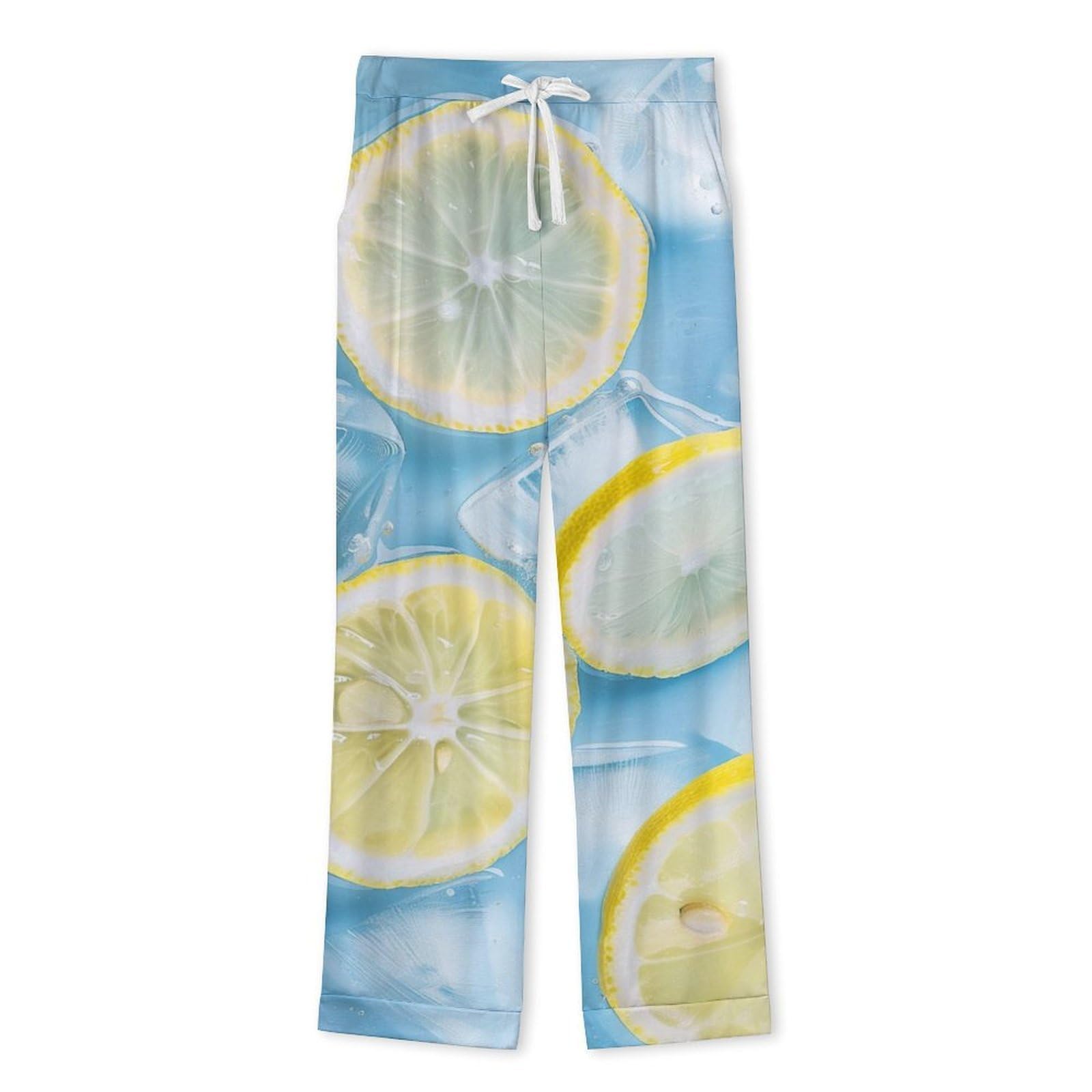 OLEETS Completo Pigiama da Uomo - Frutto di Limone Pigiama Invernale Casual Morbido da Notte Completo con Top E Pantaloni A Maniche Lunghe 2 Pezzi Pigiama Largo