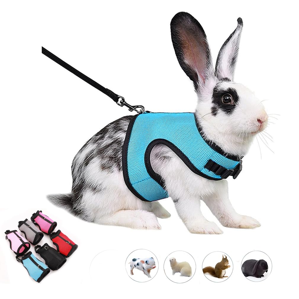 Bunny Harness and Leash Set Escape Proof, Rabbit Harness Blue M