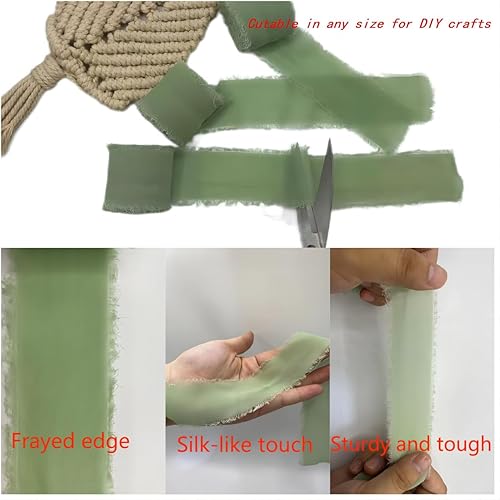 Miniatura 2 de Cinta de gasa de 24 yardas, 3 rollos de 1.5 pulgadas x 4 yardas, cinta de seda con flecos, hecha a mano, rosa rubor, marfil, juego de cintas para