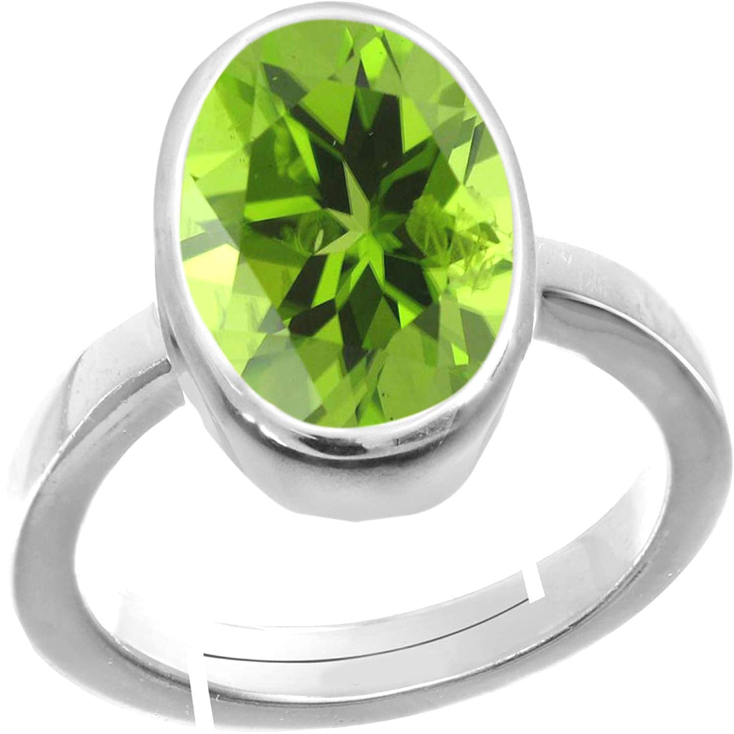 SirDaksh 7.00 Carat Natural AA+ Quality Peridot Gemstone 925 Sterling Silver Engagement Ring For Women And Men, Silver, No Gemstone