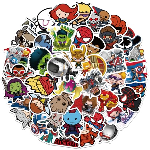 50pcs Superhero Stickers for Teen Water Bottle Cool The Avengers Waterproof Vinyl Decal for Adult Kids Phone Computer Notebook Laptop Travel Case Guitar Skateboard Scrapbook