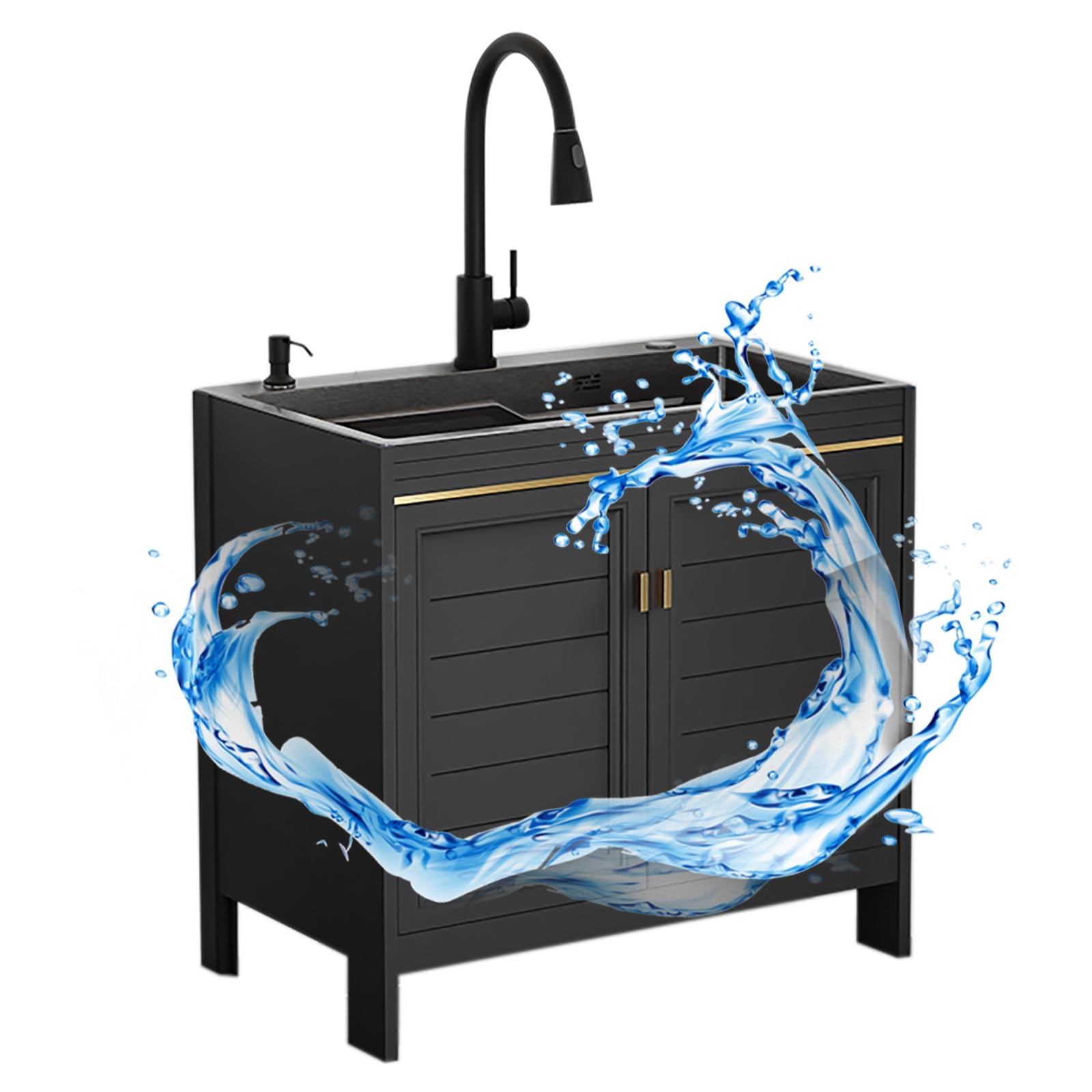 FCXWEVR Stainless Steel Utility Sink with Faucet & DrainerOutdoor Single Bowl Catering Sink for Kitchen Restaurant Farmhouse Bathroom & Laundry – Durable & Versatile