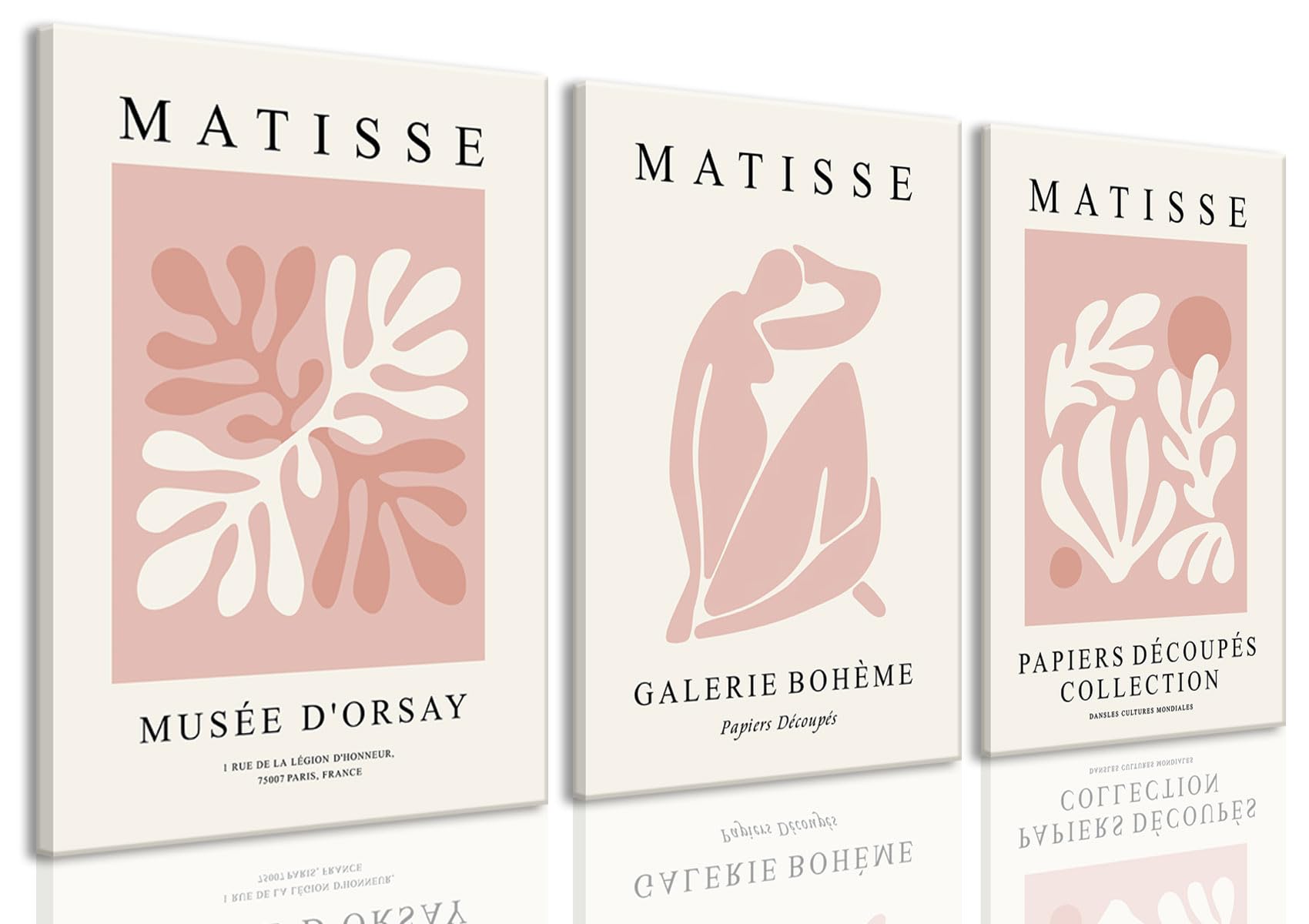 DjmwtbMatisse Abstract Canvas Wall Art Framed Set of 3 Pink Flower Market Poster Prints Modern Aesthetic Pictures Minimalist Wall Decor Painting for Living Room Bedroom Bathroom 12"x16"x3