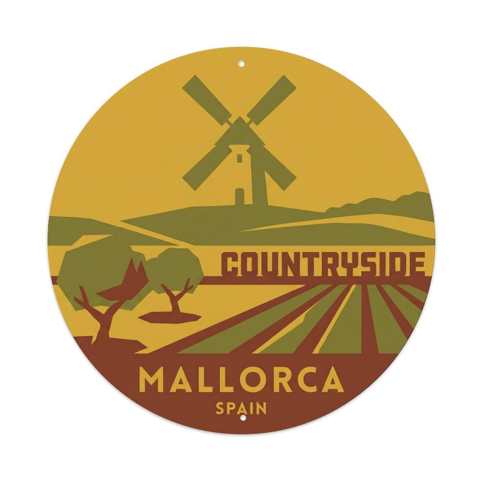 Olyhtr 8X8inch Classic Style Windmill Countryside Mallorca Mediterranean Metal Tin Sign