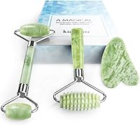 kimkoo 3-in-1 Jade Roller & Gua Sha Kit - 100% Natural Jade Stone Facial Massager, Anti-Aging Wrinkle Reducer for Face, Eyes & Body