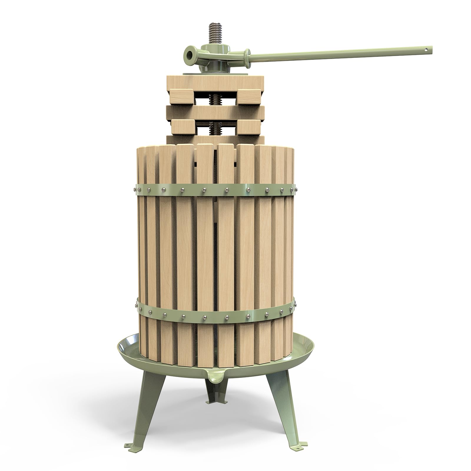 Fruit Wine Press - 100% Nature/Healthy Apple&Grape Crusher Manual Juice Maker for Kitchen, Solid Wood Basket with Blocks Cider Wine Making Press (LFGB Certified,Heavy Duty) (1.6 Gallon, Green) (18L)