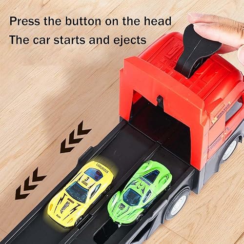 Miniatura 4 de Mega Hauler - Camión con pista de carreras de eyección, nuevo juego de juguetes de camión transportador, camión grande, plegable, almacenamiento,