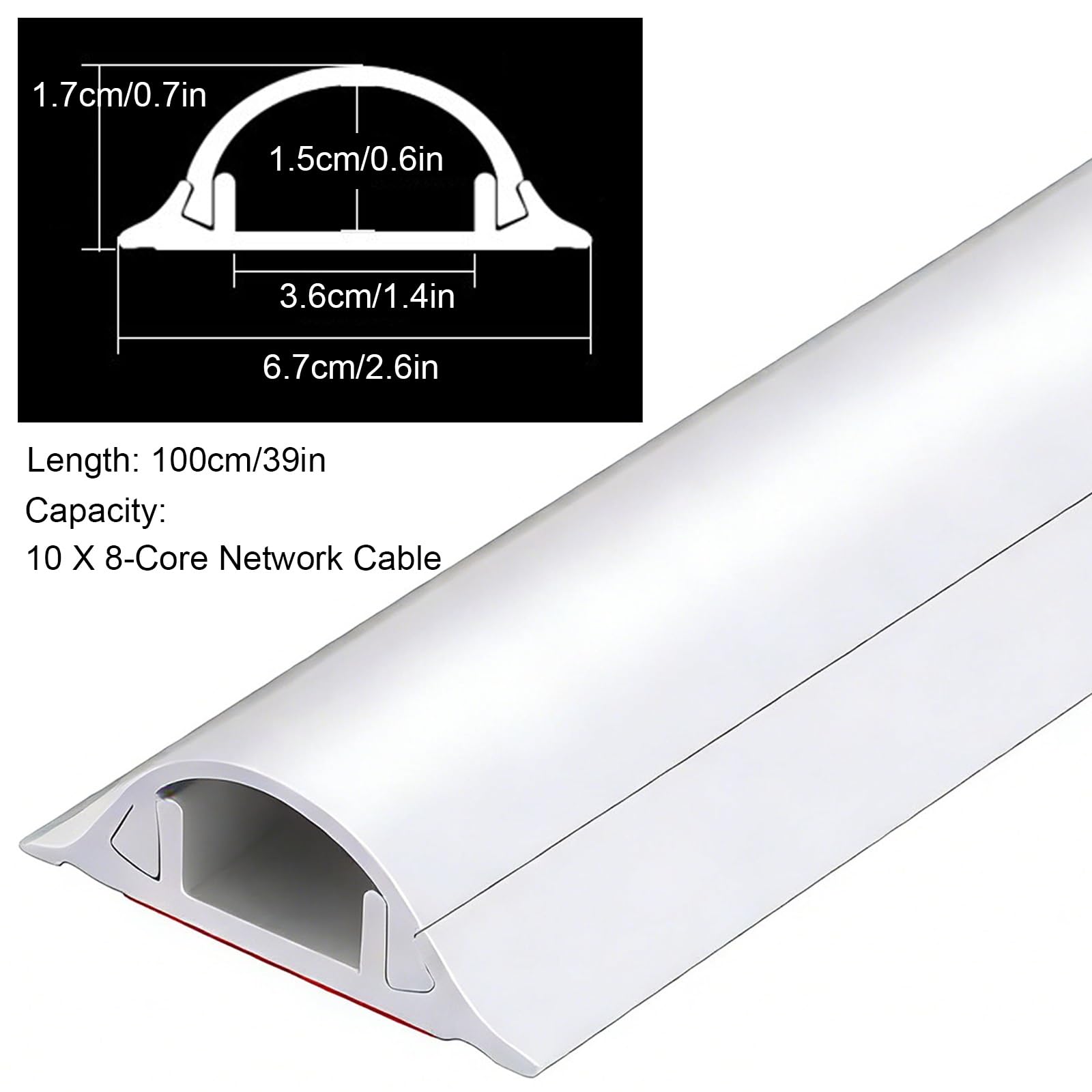 Pasacables Suelo de 100 Cm, Canaleta Cables Pared Adhesivo, Ocultar la Canaleta Cables Suelo de Extensión, Gestión de Cables para El Hogar y la Oficina, Prevenir Viajes(White,6.7 * 1.7cm/2.6 * 0.7in)
