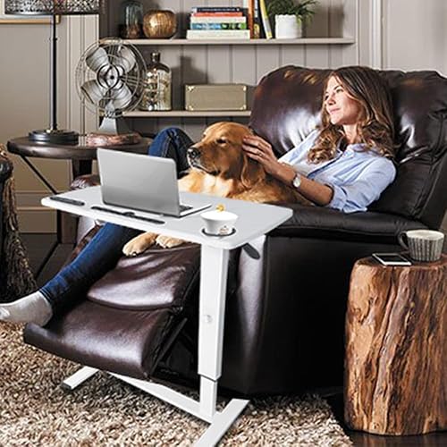 Miniatura 2 de Mesa de cama neumática de altura ajustable con ruedas ocultas, puertos USB, ranura para almohadilla, portátil, carrito de escritorio de pie, mesa de