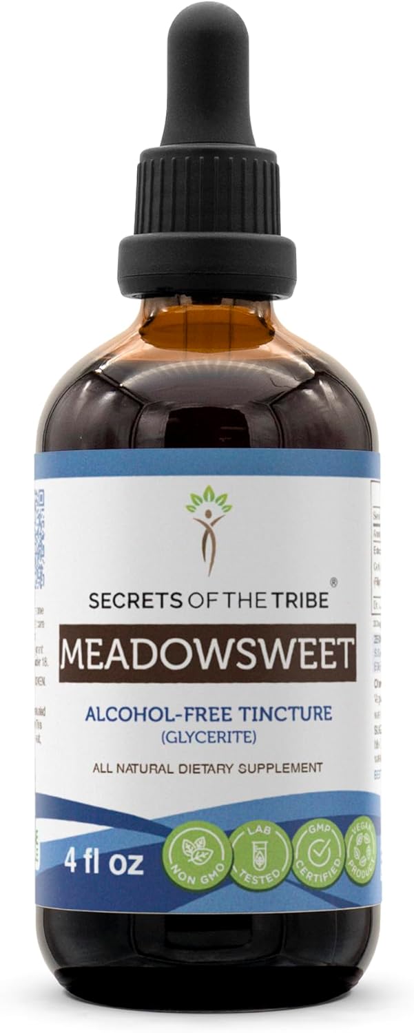 Secrets of the Tribe Meadowsweet Tincture Alcohol-Free Liquid Extract, Meadowsweet (Filipendula Ulmaria) Dried Herb (4 FL OZ)