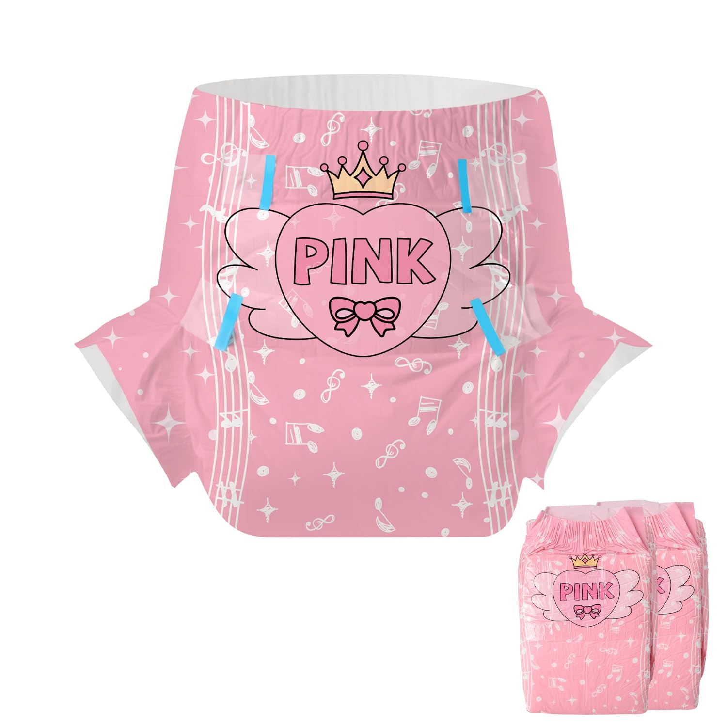 CutiePlusU Adult Diapers 2 Pieces, Incontinence Briefs with Tabs for Women and Men, Maximum Overnight Absorbency- Joyful Notes (Medium 28"-38") - Medium - Joyful Notes