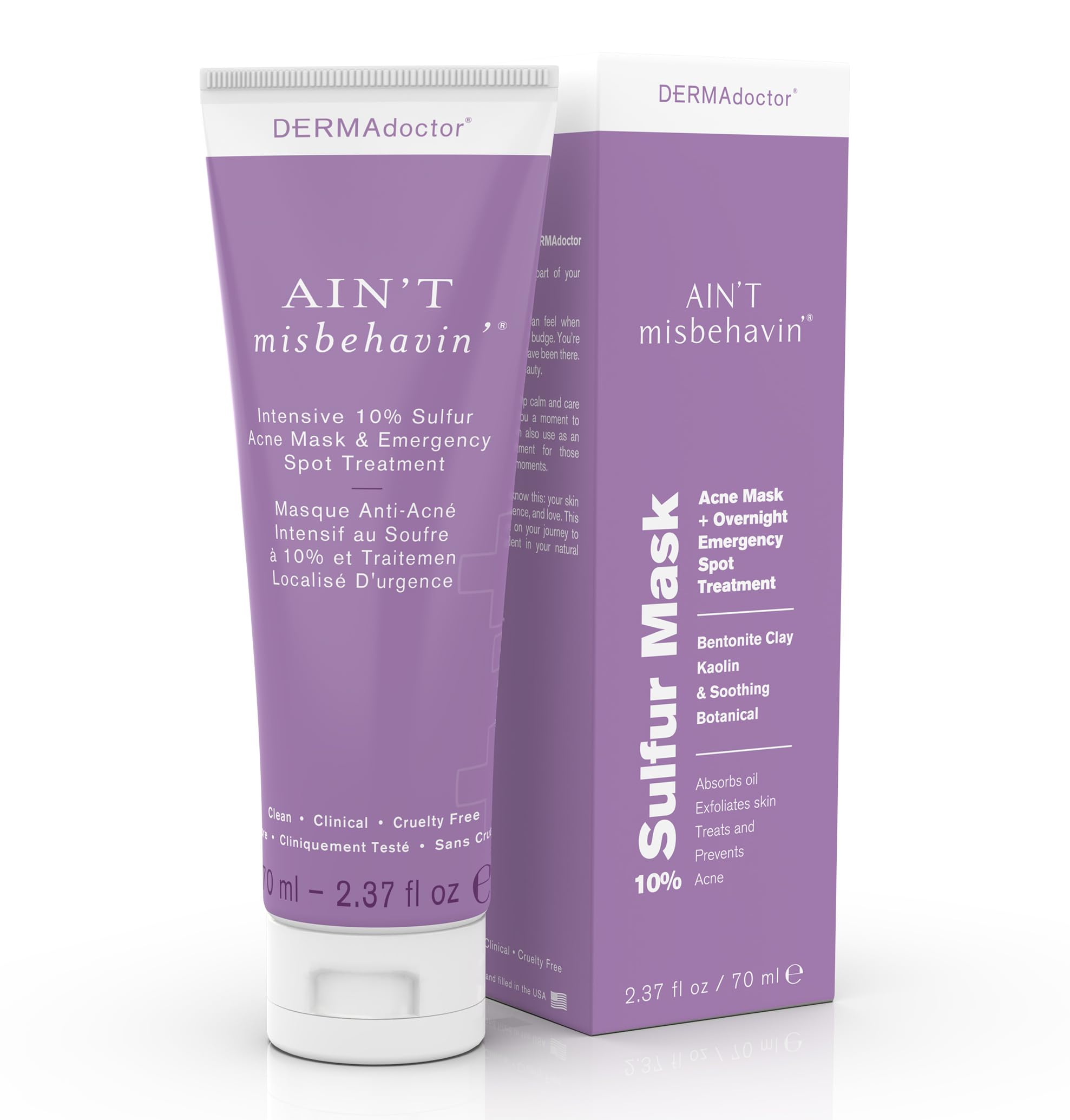 Dermadoctor Aint Misbehavin Intensive 10% Sulfur Acne Mask For Women - 2.3 Oz Treatment