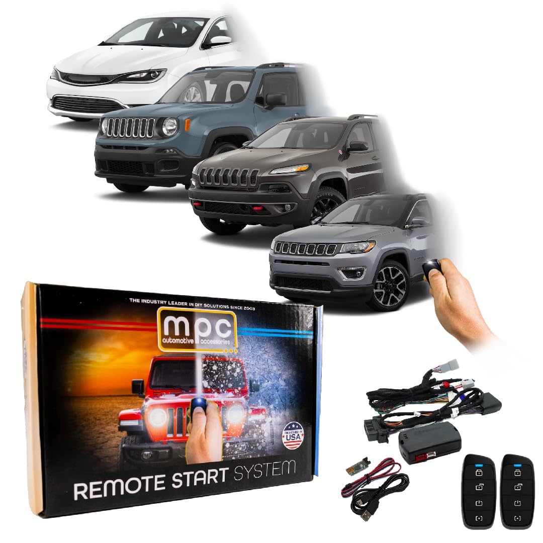 MPC Remote Start Kit Compatible with Jeep Renegade & Chrysler 200 15-17 || Jeep Cherokee 2014-2018 || Jeep Compass 2017-2018 || with (2) 2-Way Remotes Long Range || USA Tech Support
