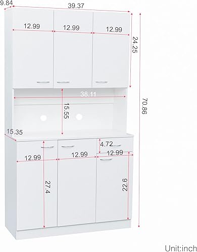 Miniatura 39 de LUMISOL Armario de despensa de cocina de granja de 67 pulgadas de alto, armario de bar de cocina con 4 puertas, 1 cajón y estantes de almacenamiento