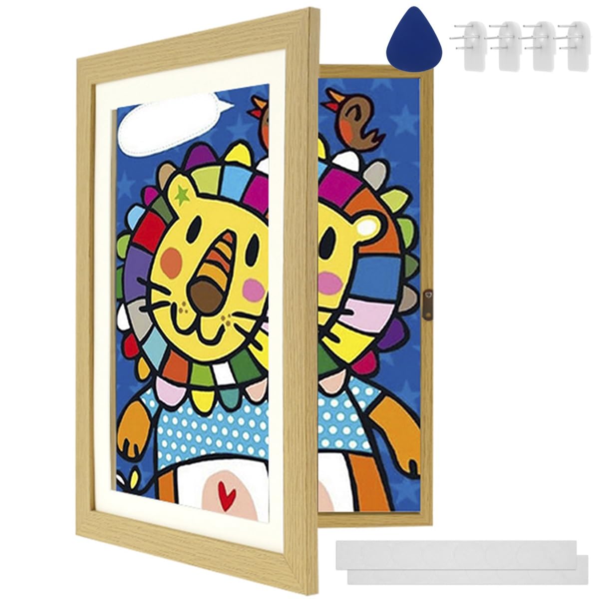 Kids Artwork Display Frames Kids Art Frame Front Opening A4 Photo Frame for 100 Pictures Horizontal and Vertical Picture Frames Display with Mount for Hang or Stand Display Drawings(Wood Color)
