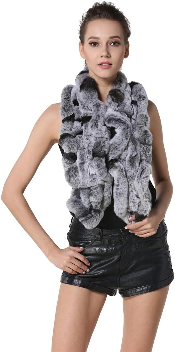 KAISHIN Real Fur Scarf for Women Rex Rabbit Fur Long Scarves Ladies Winter Thickening Warm Collar