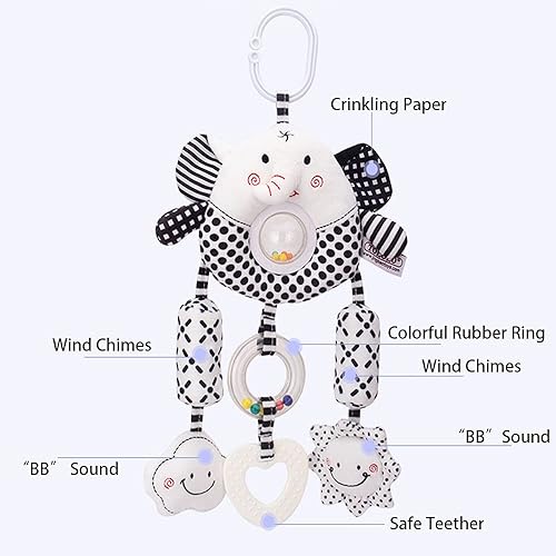 Miniatura 3 de D-KINGCHY Baby Toys - Asiento de automóvil, cochecito de felpa para colgar, sonajero, juguete colgante de peluche con sonido de sonajero para 0 a 3