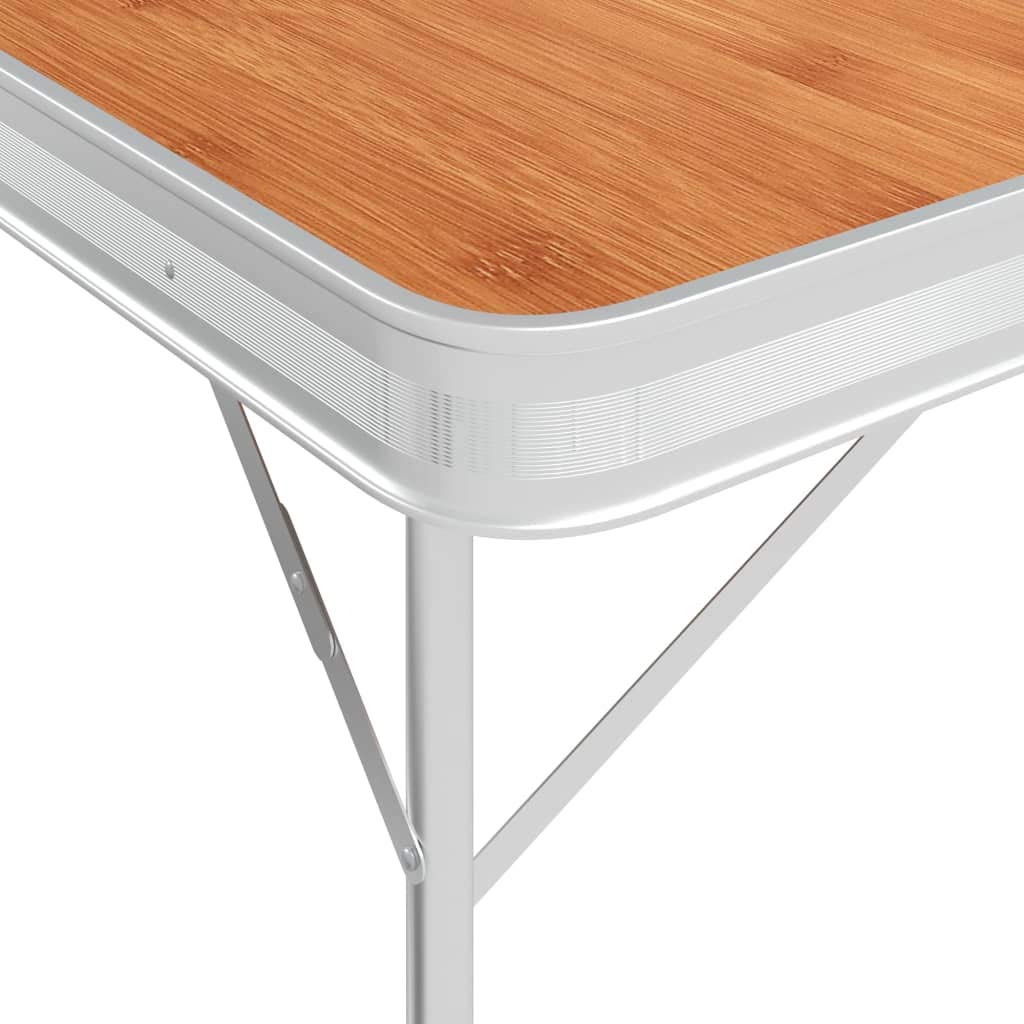 vidaXL Table de Camping Pliable avec 2 bancs Aluminium Marron