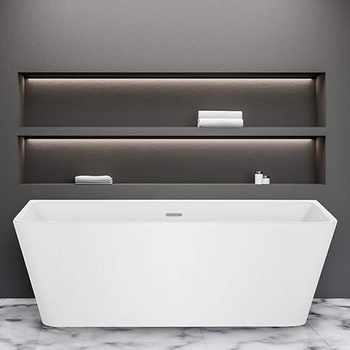 Empava. Bañera acrílica autónoma de 1.70 m, contemporánea con desbordamiento y desagüe, color blanco