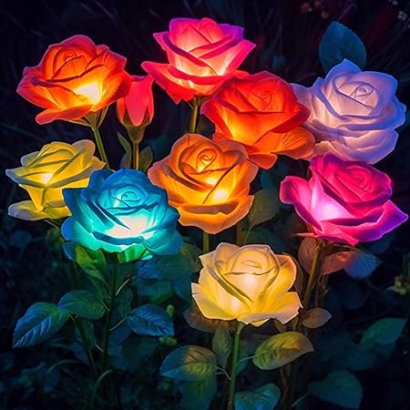 Solar Lights Outdoor Waterproof - 4 Pack Solar Garden Lights, Outdoor Solar Lights for Yard with 20 Rose Solar Flowers Lights, Garden Lights Solar Powered Waterproof for Patio Yard Decorations Outdoor