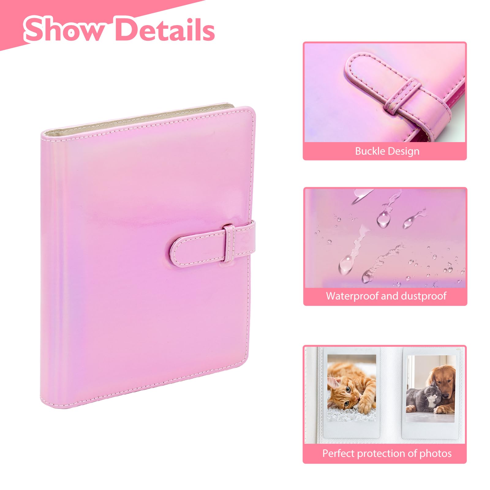 Hearoo Mini Album Fotografico 128 Tasche Per Foto Instax Mini E Polaroid Snap – Copertina Pelle, Argento Magico