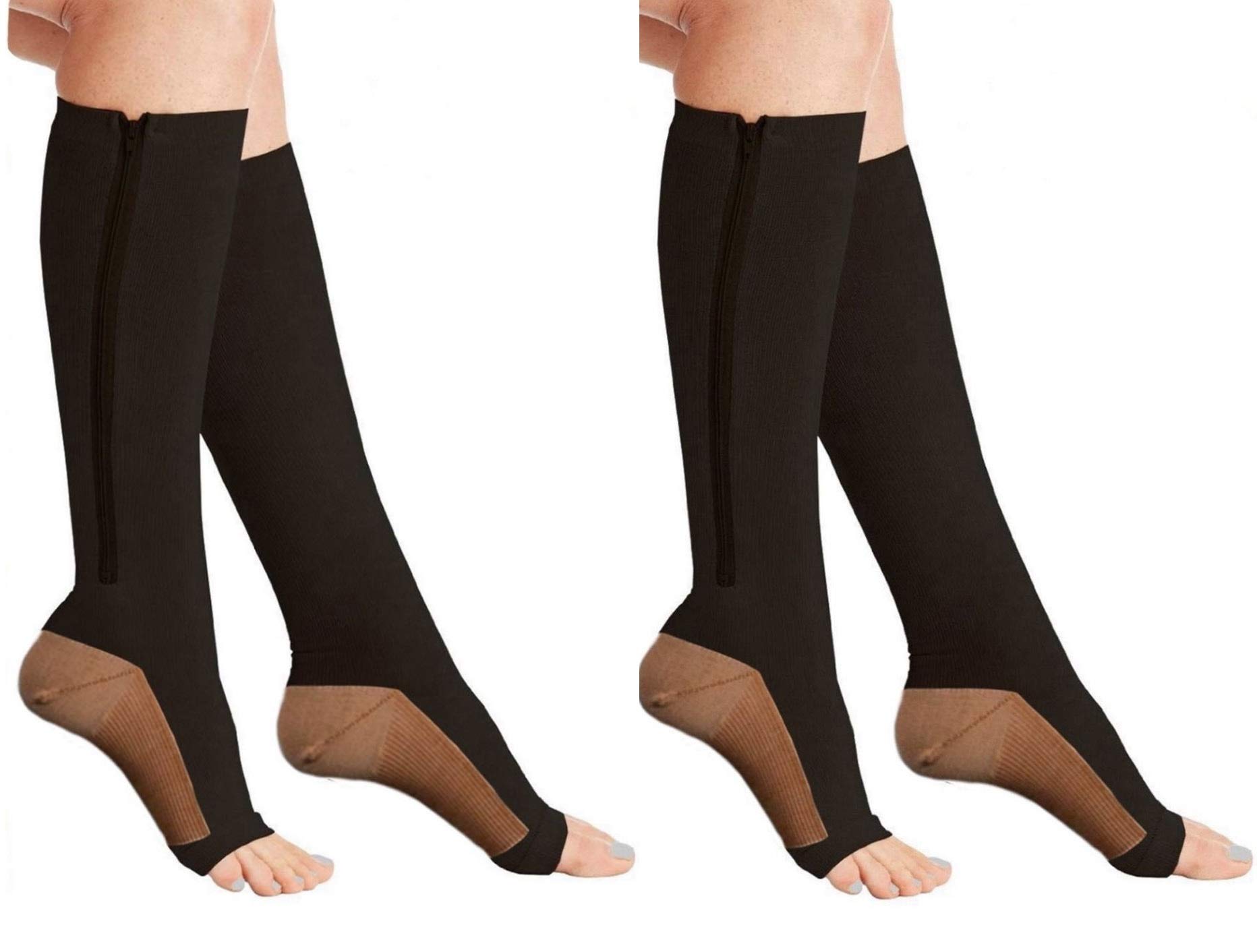 Zipper Compression Socks (2 Pair) Men Women Running Pregnancy Flight & Travel Nursing