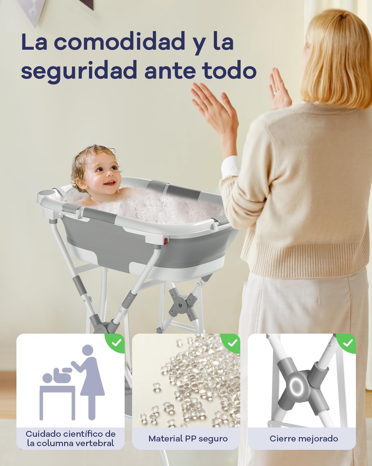 Bañera plegable 2 en 1 con soporte, bañera para bebé con red de soporte de baño, adecuada para recién nacidos y niños pequeños, diseño plegable y multiusos para almacenamiento, ideal para viajes y