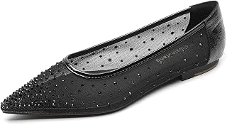 Women's Mesh Rhinestone Flat Ballet Loafers Sexy Pointed Toe Soft Bottom Non-Slip Breathable Slip-On Flats for Party, Evening Party, Date