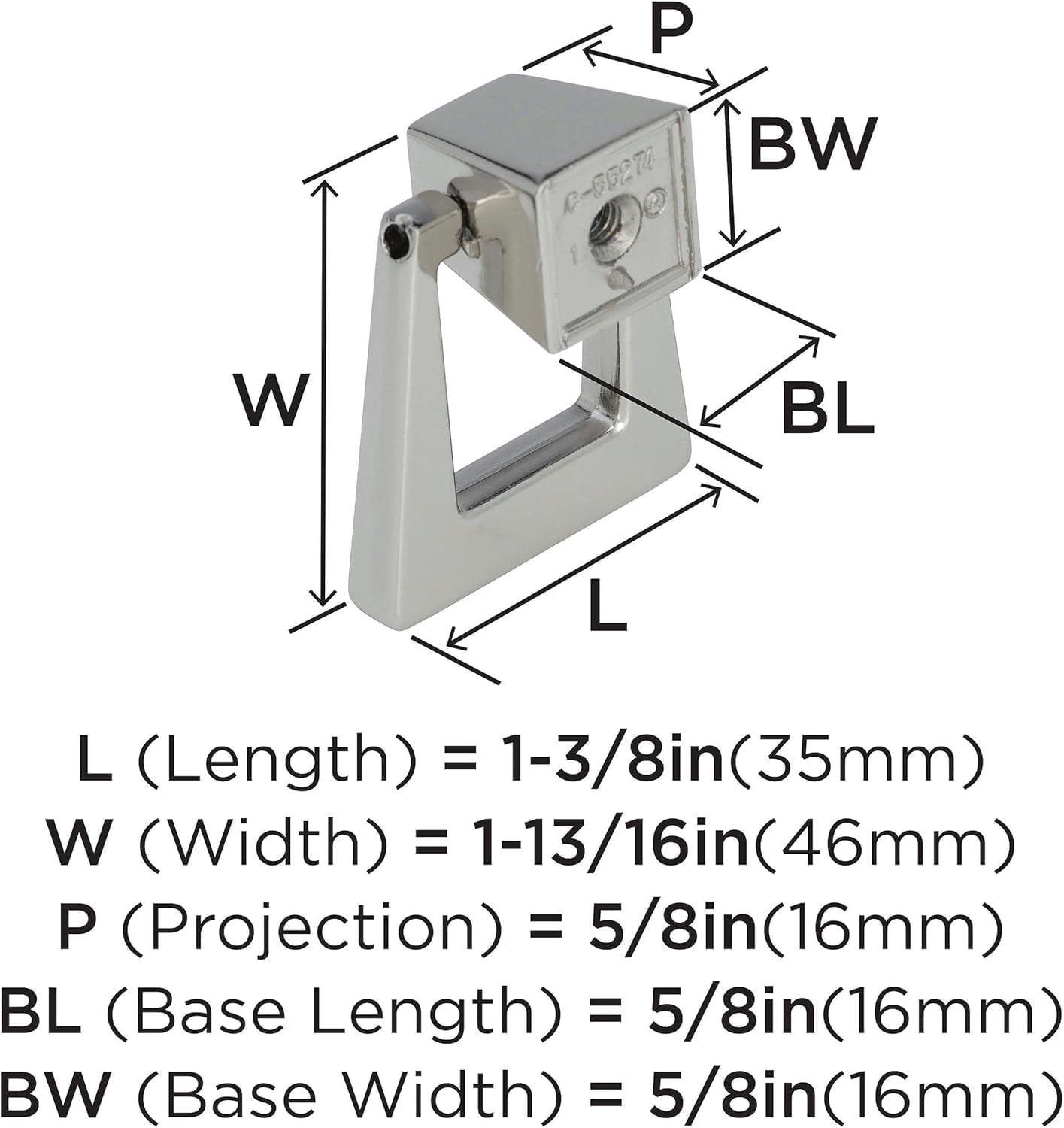 Amerock | Cabinet Pendant | Polished Nickel | 1-13/16 inch (46 mm) Length | Blackrock | 1 Pack | Cabinet Knob | Drawer Knob | Cabinet Hardware