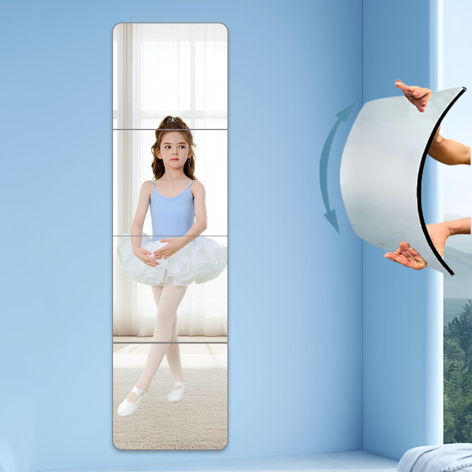 Arimsoa Stick on Mirrors for Walls, 4 Pcs Acrylic Self Adhesive Mirrors Shatterproof Wall Mirror High Clear Stick on Mirror Tiles, Large Mirror Full Length for Bathroom, Workout, Gym (12"x12")