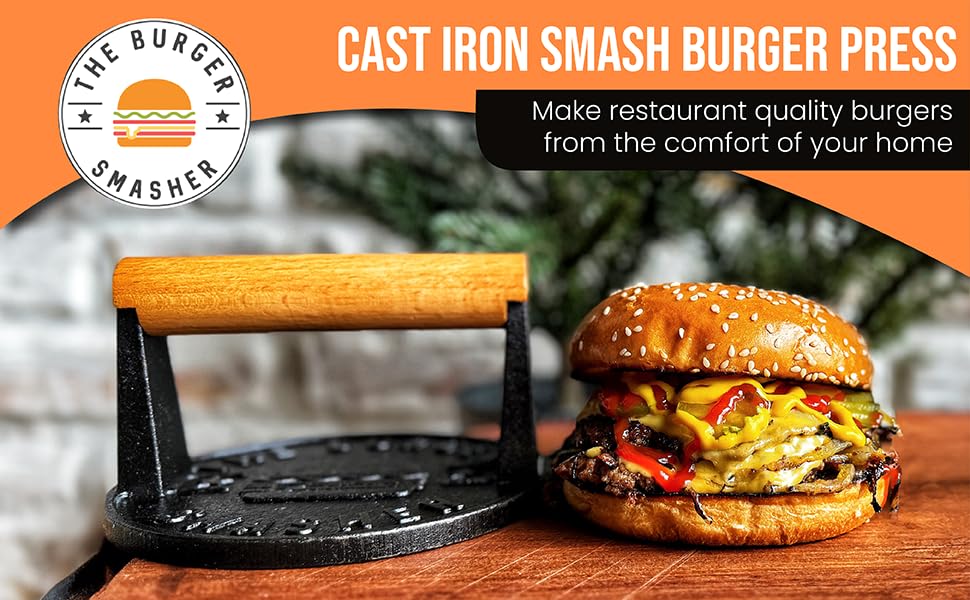 Presse à Burger Et Attendrisseur 2-en-1 - Acier Inox, Plaque Antiadhésive 16cm | Pour Burgers Smash Et Grillades