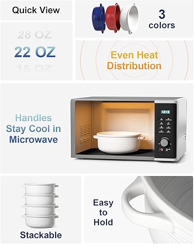 Miniatura 2 de LE TAUCI Soup Bowls with Handles - 22 oz Lead-Free Ceramic French Onion Crocks, Oven and Microwave Safe, Heat-Resistant Design, Stackable, Rojo