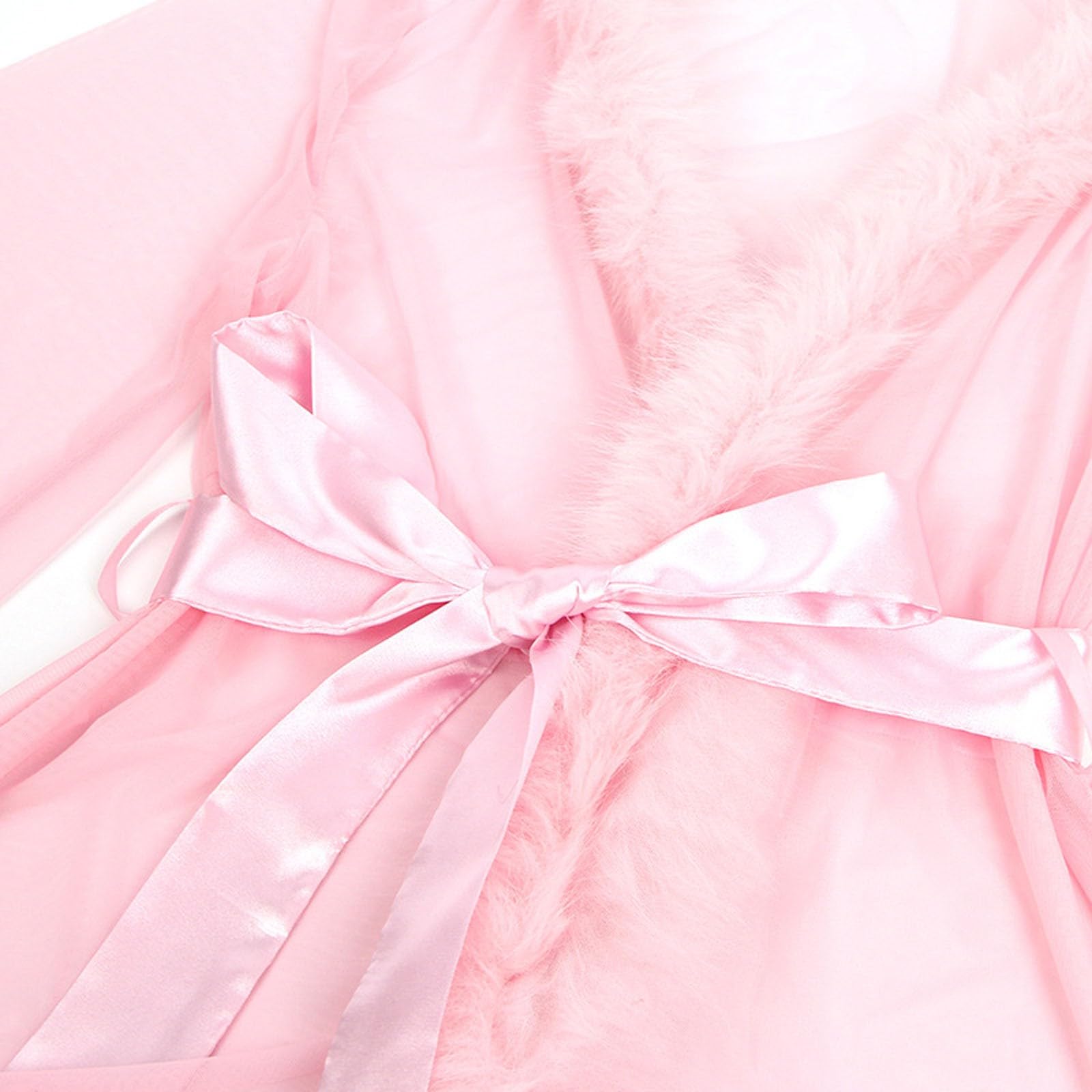 Kimono Nuisette érotique en tulle pour femme avec plumes et nuisette transparente Robe courte sexy Vêtements de nuit Grandes tailles Nuisette avec ceinture Peignoir de bain Négligé