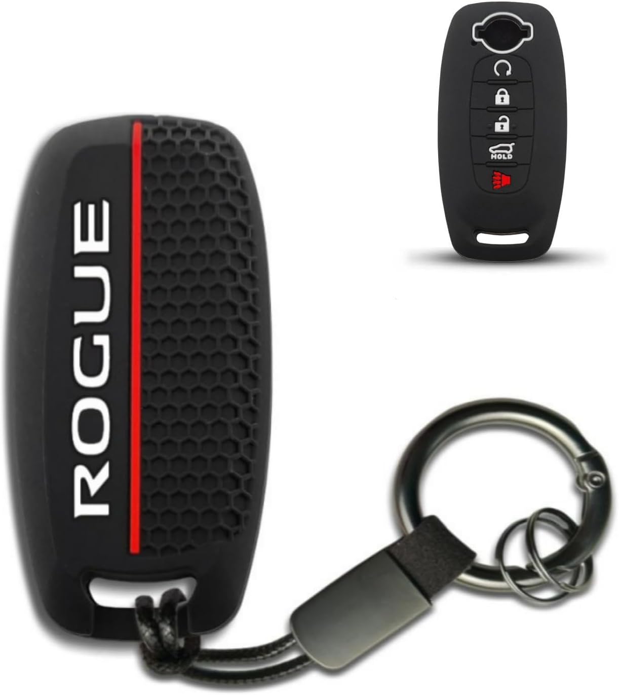 Compatible with Rogue Key Fob Cover with Keychain Soft Silicone Protection Key Case for 2023 2024 2025 Nissan Rogue-5 Buttons (Black)