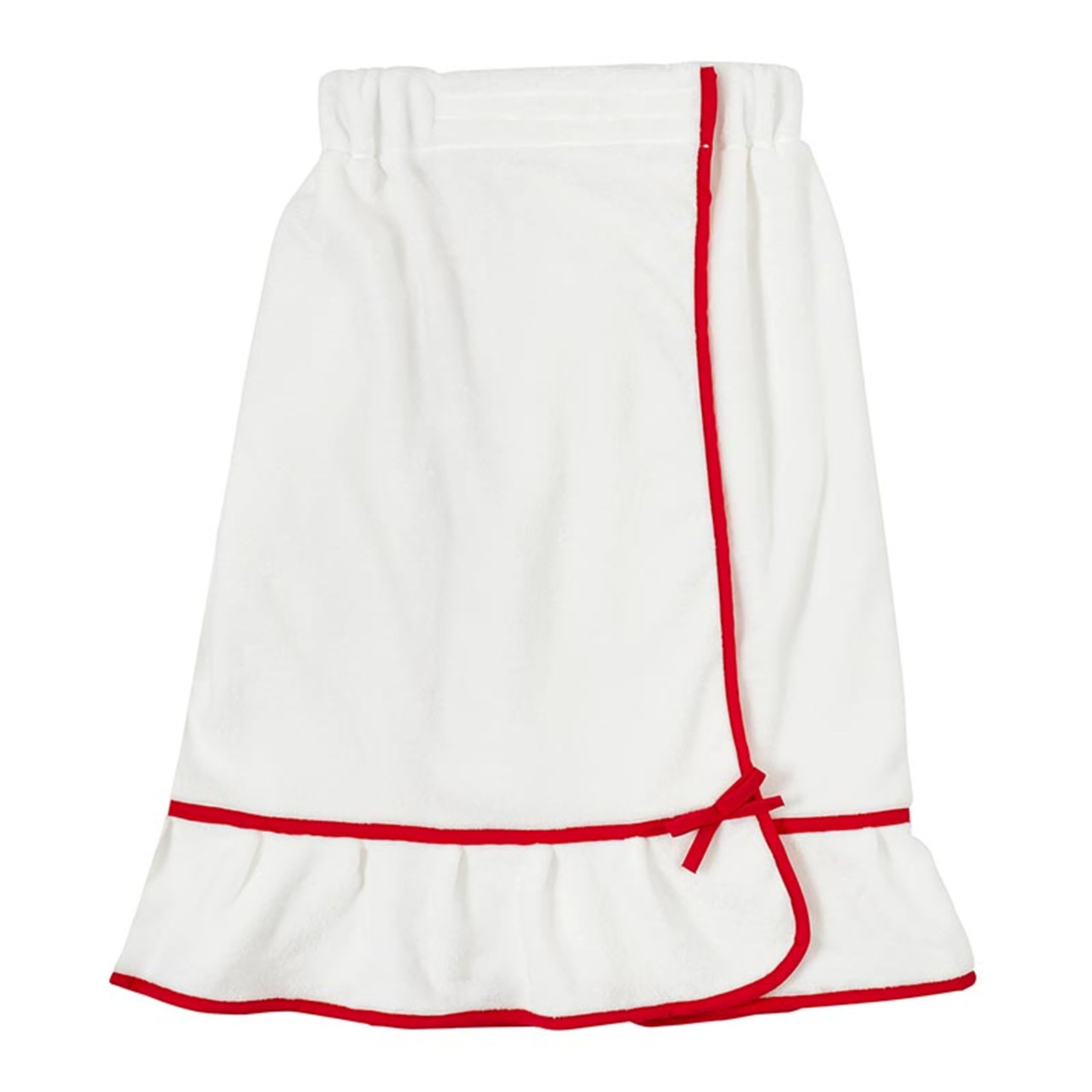 Bella Sleep + Spa Spa, Shower, or Bath Wrap with Adjustable Closure for Women to Get Ready, Plush Polyester White with Red Trim, One Size Fits Most