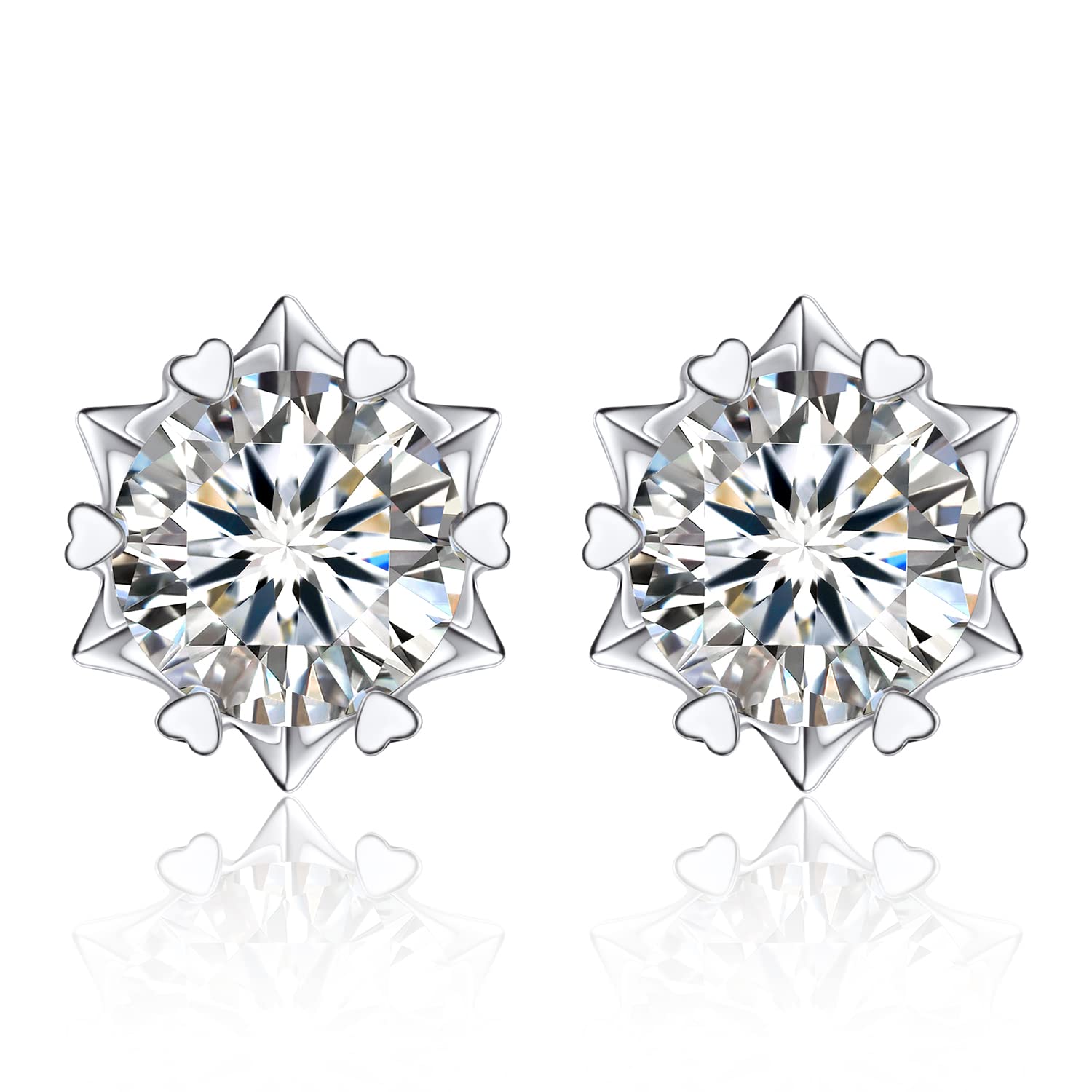 Moissanite Earrings/18ct Gold Earrings, 1-4 Carat Sterling Silver Studs Earring Hypoallergenic Simulated Diamond Sparkly Solitaire Gift Valentine's Day for Women Men 5/6.5/8mm