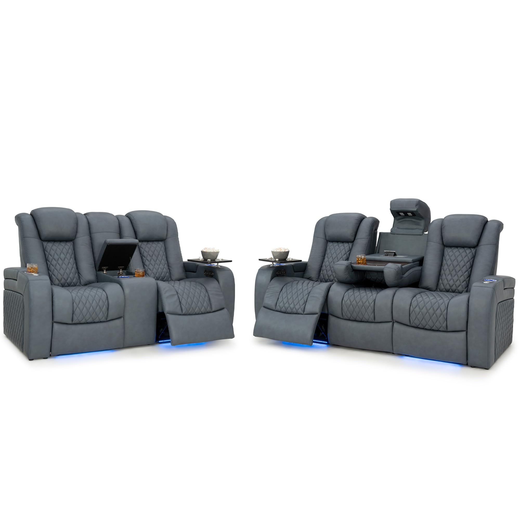 Seatcraft Anthem Italian Leather Sofa w Fold-Down Table Loveseat w Storage Console Living Room Power Headrest Power Recline
