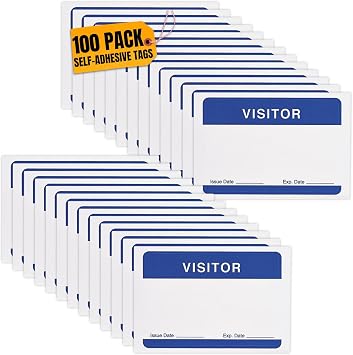 1InTheOffice Visitor Stickers, Visitor Badges, Name Tag Stickers for Clothes, Self-Adhesive, 3 1/2 x 2 1/4, White/Blue, 100 Pack