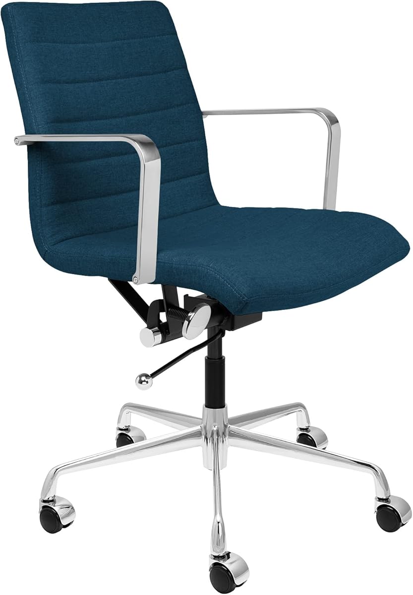 Laura Davidson Furniture SOHO II Ribbed Office Chair - Mid Back Desk Chair, Ergonomically Designed with Arm Rest & Swivel, Made of Poly-Cotton Fabric, Dark Blue Fabric, Computer Chair