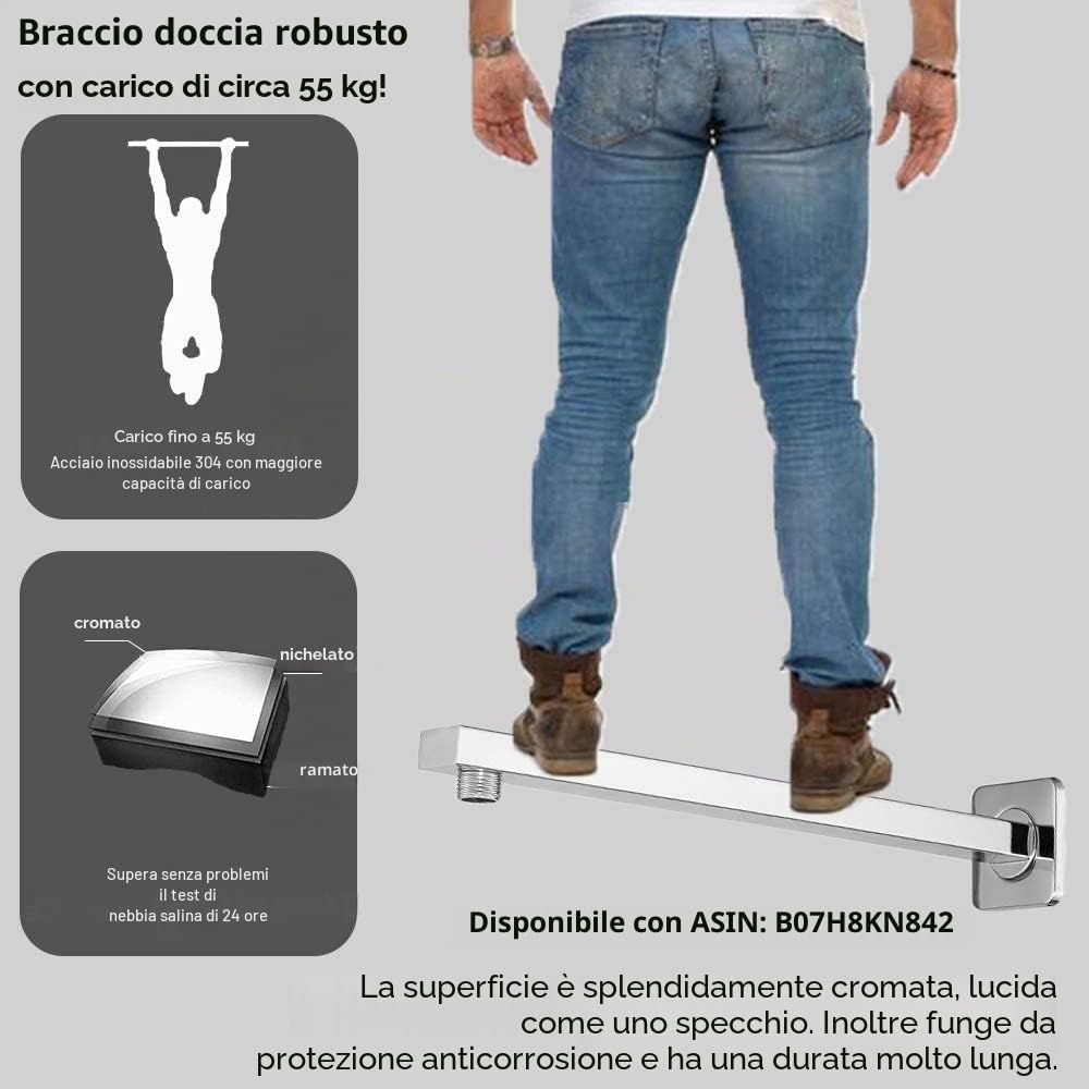 JOHO Soffione Doccia da Parete in Acciaio Inox 304 con Ugelli Antiicalcare (40x40 cm quadrato)
