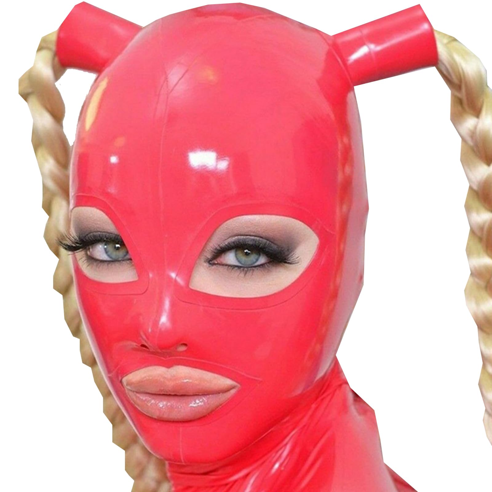 PRLBESL Latex Hood Open Eyes Mouth Nose Rubber Head Mask with Wig BDSM Handmade for Unisex Cosplay Club Wear(Size:S-63CM)