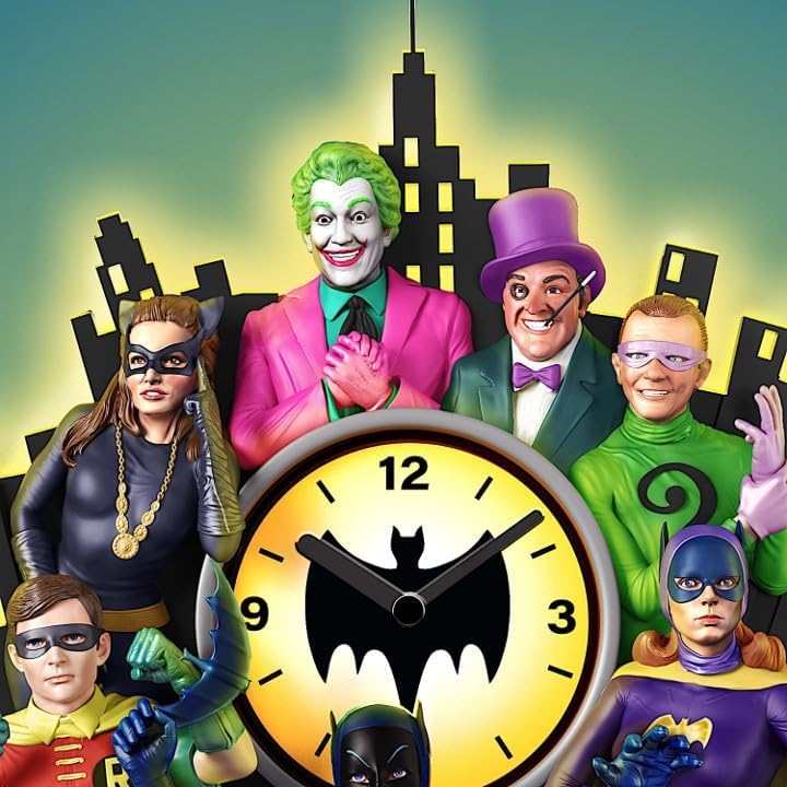 The Bradford Exchange Batman Wall Clock Featuring Sculpted Heroes and Villains Including Batman, Robin, The Joker and More (Multicolor)