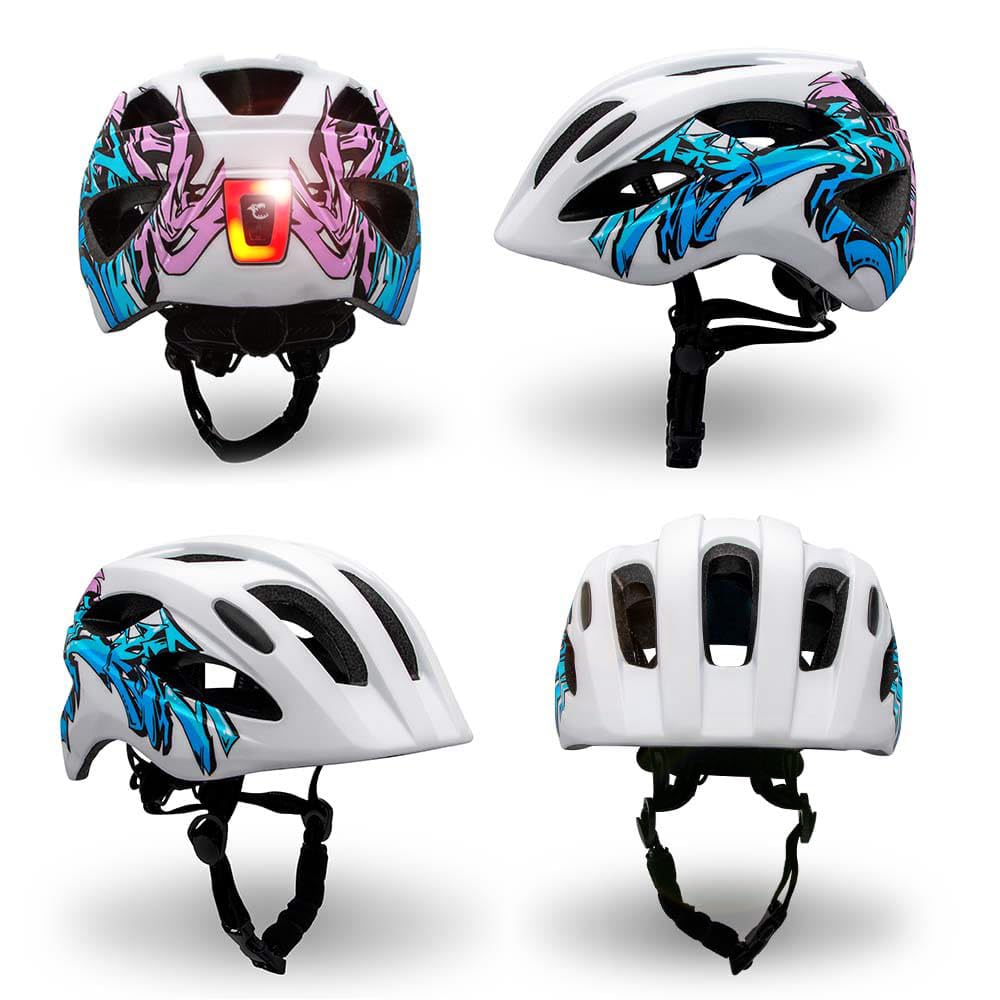 Crazy Safety Casque Vélo Enfant avec Lampe USB – pour Bébés et Enfants | Taille 54-58 | Joli Casque Vélo Unisexe | Lampe LED Rechargeable Intégrée