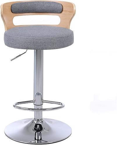 Tall Bar Stools Elegant Fabric Adjustable Height Bar Stool with Wood Middle Back and Chrome Base Cafe Milk Tea Shop Bar Stool High Chair Barstools