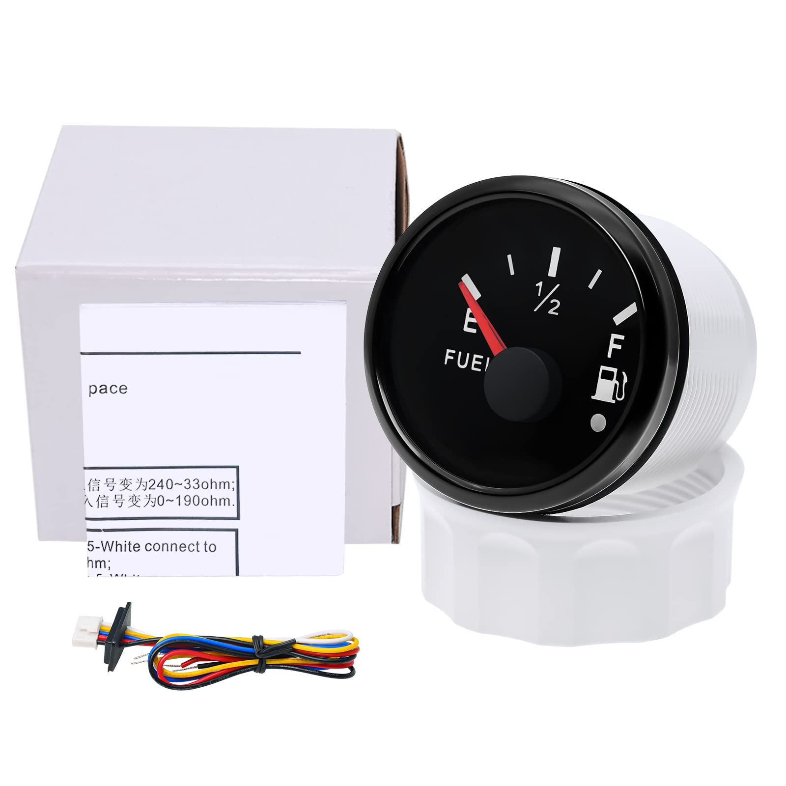 Tankanzeige für Segelboot, 52 mm, mit Hintergrundbeleuchtung in 7 Farben, 12 V, 24 V, mit 400 mm Wasser-/Kraftstoffstand-Sendeeinheit, Sendersensor